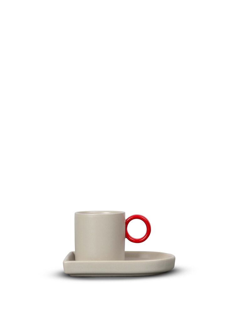 Espresso cup and plate Niki (12) Grey/red