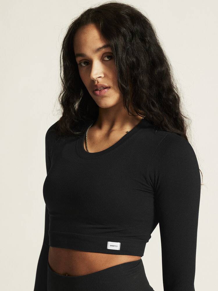 Craft Collective Rib Cropped Ls Top W - Black AW25 [999000] / L/XL