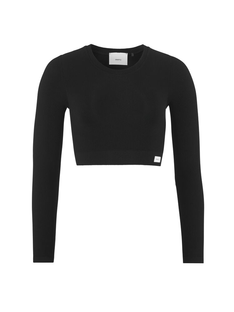 Craft Collective Rib Cropped Ls Top W - Black AW25 [999000] / L/XL